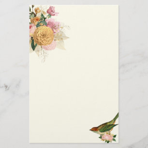 Vintage Rose mit Goldbarren und Liedvogel Briefpapier