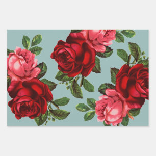 Vintage Rose mit grünem Hintergrund Geschenkpapier Set