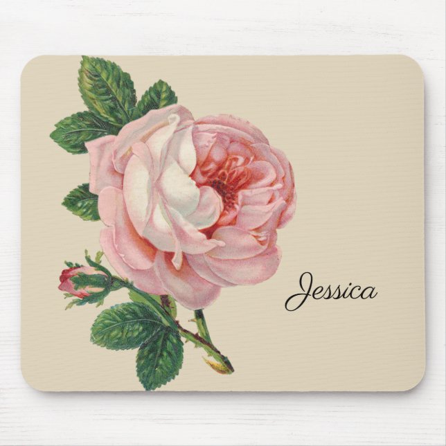 Vintage Rose mit Ihrem Namen Mousepad (Vorne)