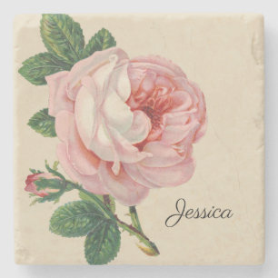 Vintage Rose mit Ihrem Namen Steinuntersetzer