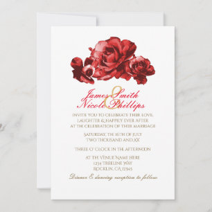 Vintage Rose mit Red Watercolor Hochzeiten Einladung