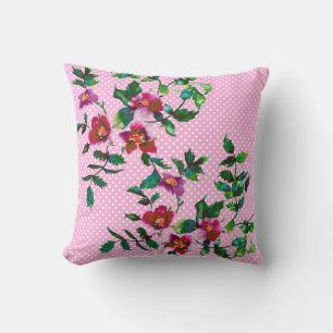 Vintage Rose mit rosa-weißen Polka-Punkten Kissen