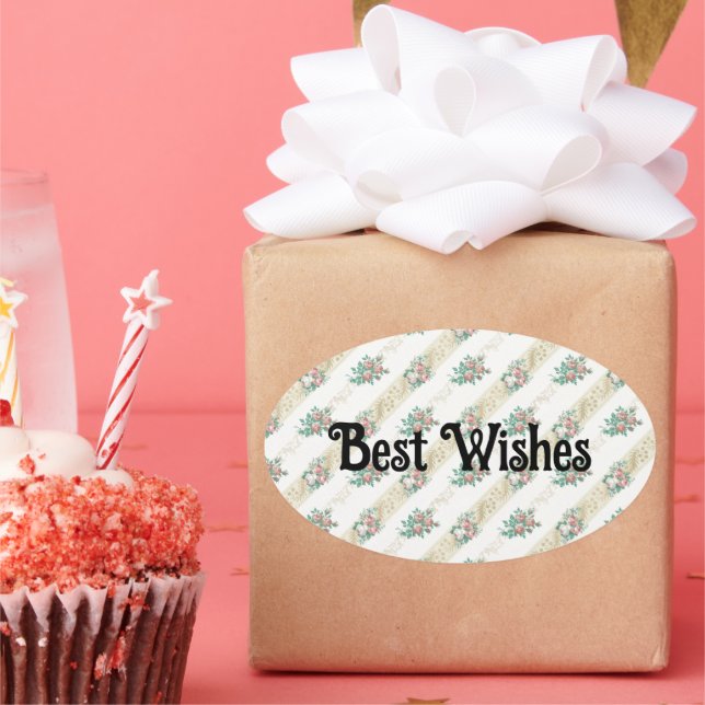 Vintage Rose Muster - Beste Wunschaufkleber Ovaler Aufkleber (Party)