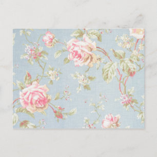 Vintage Rose Muster Shabby Chic-Stil blau Postkarte