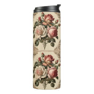 Vintage Rose Muster Viktorianischer Stil Thermosbecher