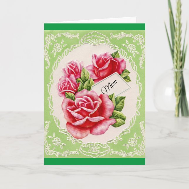 Vintage Rose Muttertag Karte (Vorderseite)