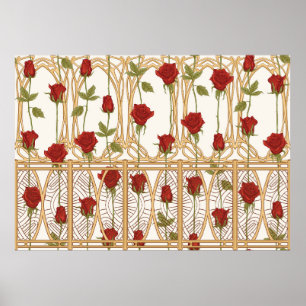 Vintage Rose - nahtloses Muster, Kunstgeschichte Poster