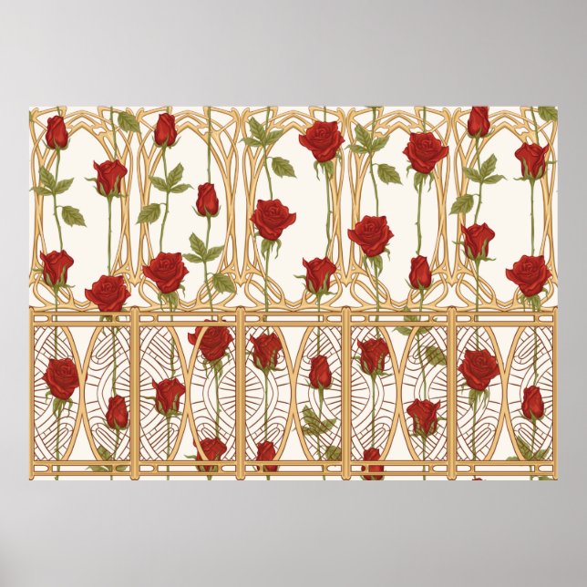 Vintage Rose - nahtloses Muster, Kunstgeschichte Poster (Vorne)