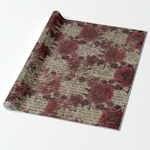 Vintage Rose Newsprint Typografie Geschenkpapier