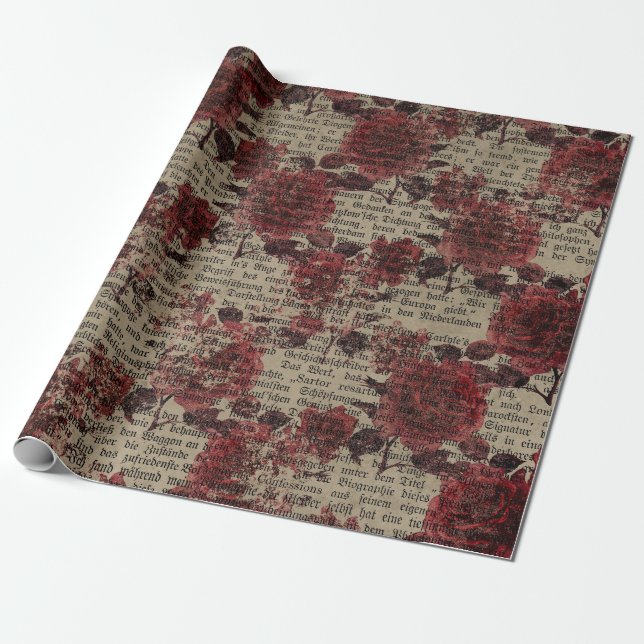 Vintage Rose Newsprint Typografie Geschenkpapier (Ungerollt)