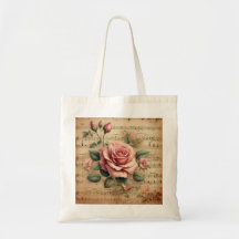 Vintage-Rose & Notenpapier – Baumwoll-Tasche