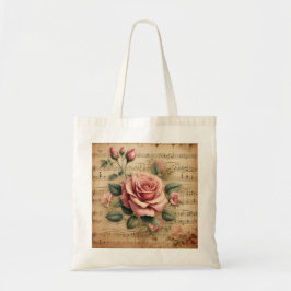 Vintage-Rose & Notenpapier – Baumwoll-Tasche Tragetasche