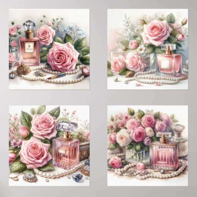 Vintage Rose Parfüm und Perlen (4) Set drucken (Vorderseite)