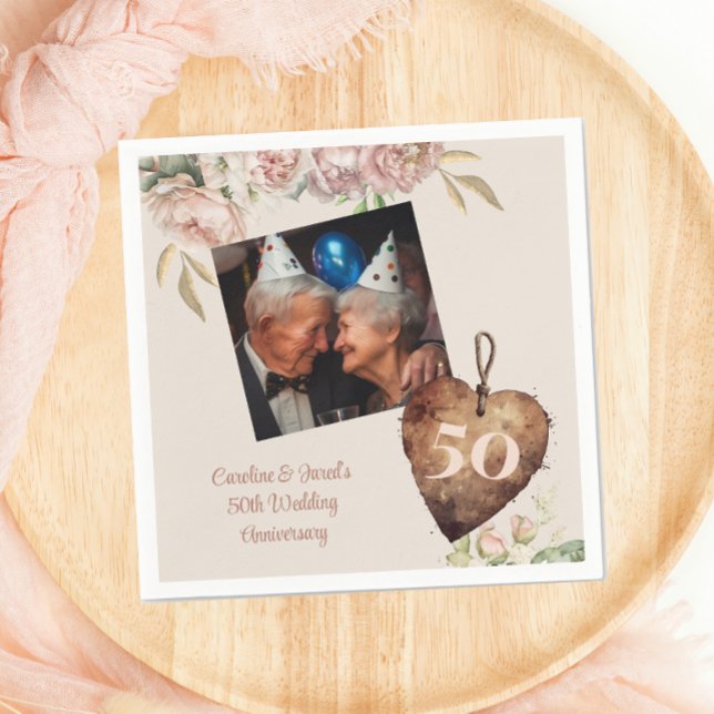 Vintage Rose Peony 50. Hochzeit Jahrestag Party Serviette (Von Creator hochgeladen)