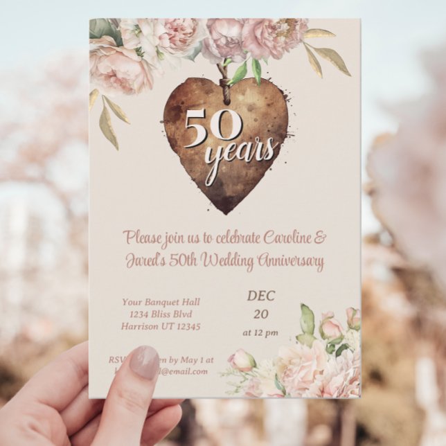 Vintage Rose Peony 50. Hochzeitstag Einladung (Von Creator hochgeladen)