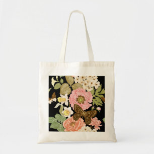 Vintage Rose Peonys: Schwarzes Blumenmuster Tragetasche