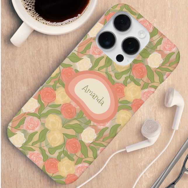 Vintage Rose Personalized Phone Case  iPhone Hülle (Painterly Floral Personalized Phone Case)