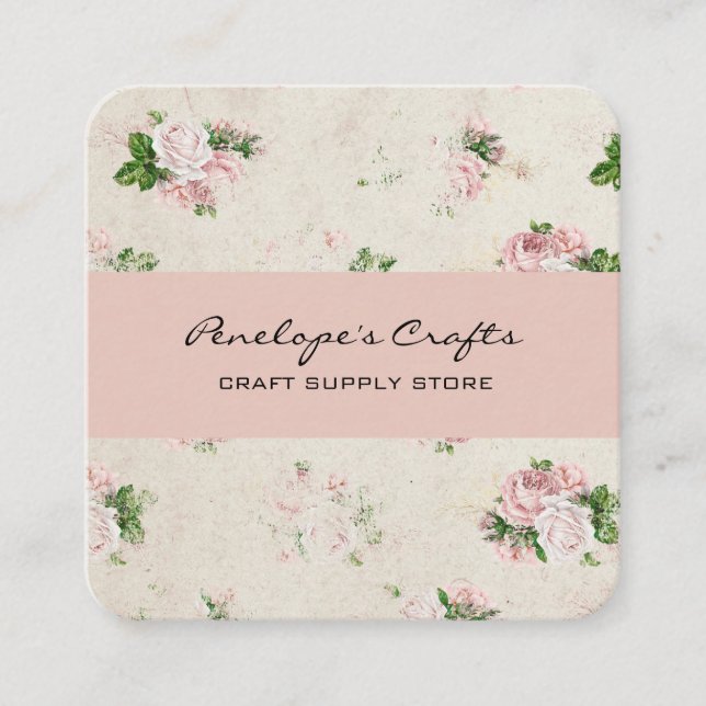 Vintage Rose Pink Floral Square Visitenkarte (Vorderseite)