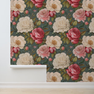 Vintage Rose Print - Romantische Blume Tapete