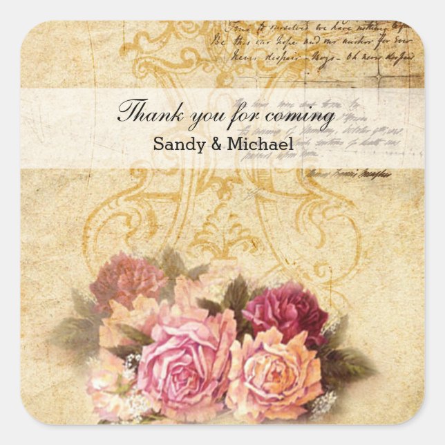 Vintage Rose Quadratischer Aufkleber (Vorderseite)