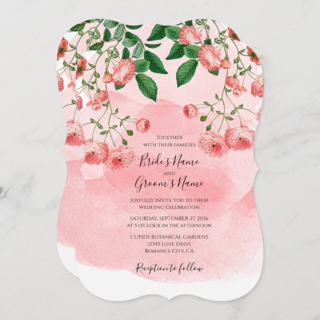 Vintage Rose Rosa Blumenrosa Botanische Hochzeit E Einladung (Vorne/Hinten)