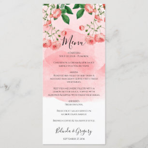 Vintage Rose Rosa Botanische Hochzeit Menükarte