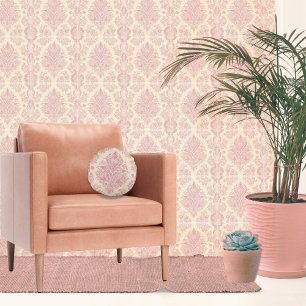 Vintage Rose Rosa Damaske Rundes Kissen