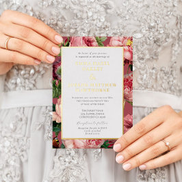 Vintage Rose Rosa-Rosa-Hochzeit Folieneinladung