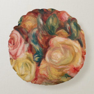 Vintage Rose Rosa und Gelb Rundes Kissen