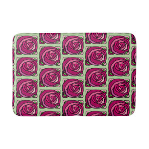 Vintage Rose Rosa und grüne Blumenmuster Badematte