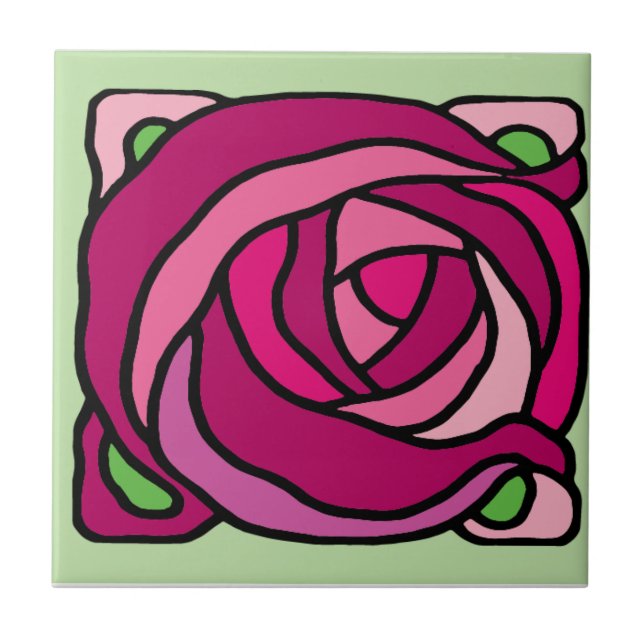 Vintage Rose Rosa und grüne Blumenmuster Fliese (Vorderseite)