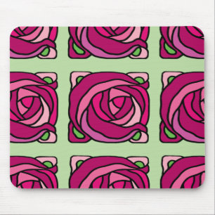 Vintage Rose Rosa und grüne Blumenmuster Mousepad