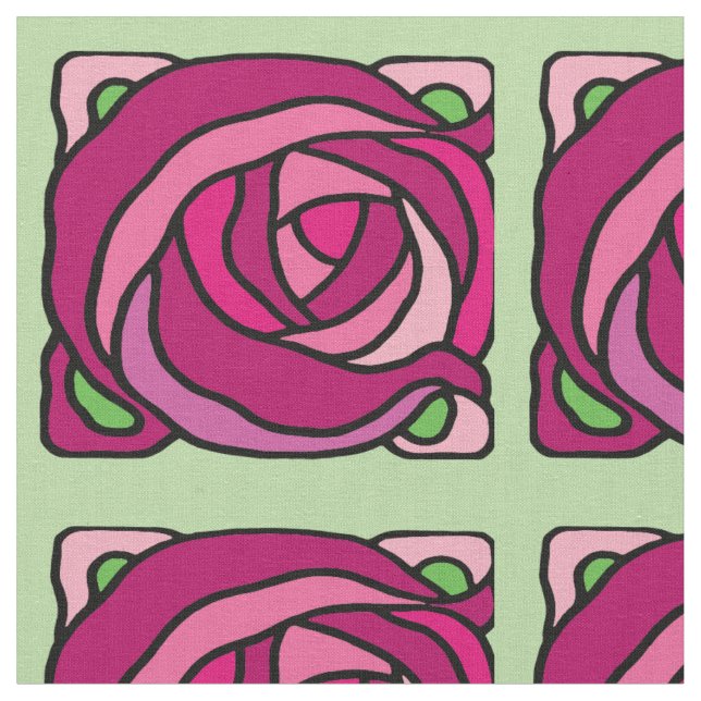 Vintage Rose Rosa und grüne Blumenmuster Stoff (Nahaufnahme)