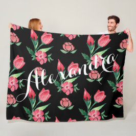 Vintage Rose Rosa und Schwarzes Muster Fleecedecke
