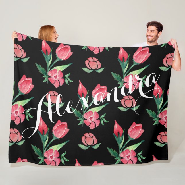 Vintage Rose Rosa und Schwarzes Muster Fleecedecke (Beispiel)
