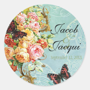 Vintage Rose Rose Schmetterling Schmetterlinge Wir Runder Aufkleber