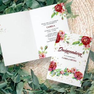 Vintage Rose Rot Rosa und Gold Quinceanera Einladung