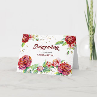 Vintage Rose Rotes Rosa Quinceanera Einladung