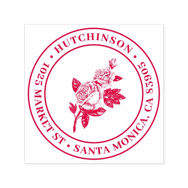 Vintage Rose | Runde Familienname Rücksendeadresse Permastempel (Design)