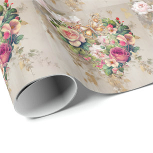 Vintage Rose Schmetterling Geschenkpapier