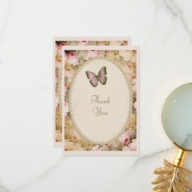 Vintage Rose Schmetterling, Musiknote Danke (Vorderseite/Rückseite Beispiel)