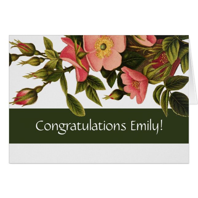 Vintage Rose Schöne rosa botanische (Vorderseite (Horizontal))