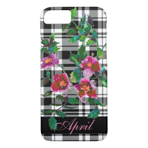 Vintage Rose - schwarz kariert - mit Monogramm Case-Mate iPhone Hülle