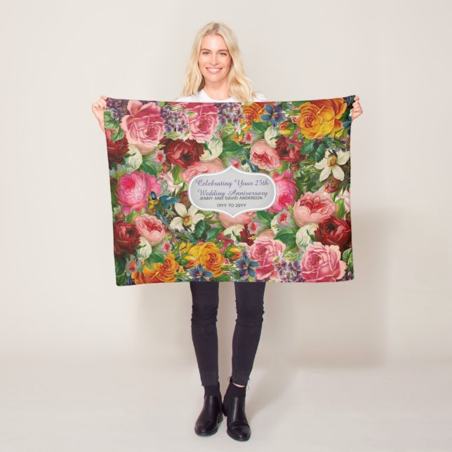 Vintage Rose schwarz Personalisiert - EDIT-TEXT Fleecedecke (Beispiel)