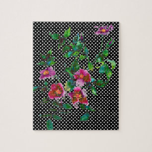 Vintage Rose schwarz-weiße Polka-Punkte Puzzle
