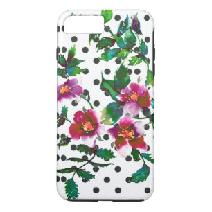 Vintage Rose - schwarze und weiße Polka Punkte Case-Mate iPhone Hülle