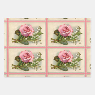 Vintage Rose Set von 3 Mustern Geschenkpapier Set