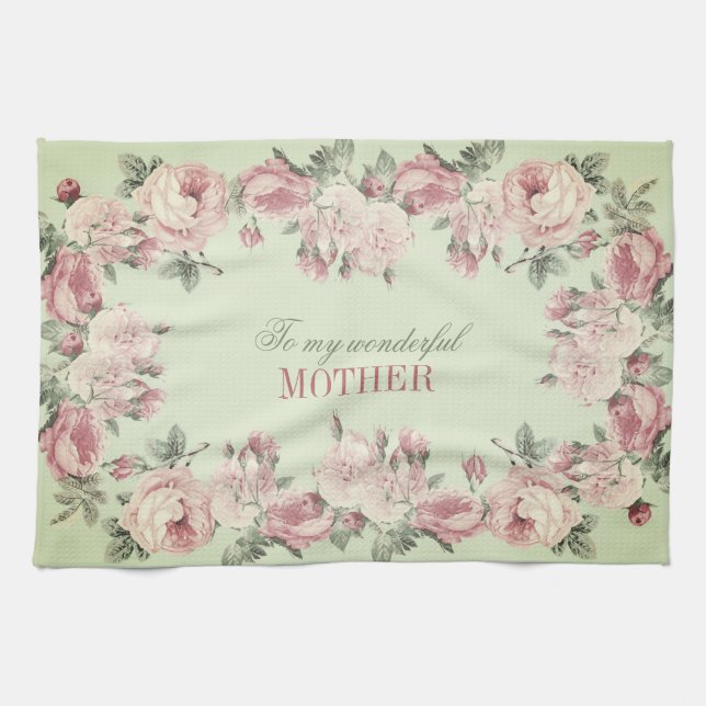 Vintage rose shabby chic personalized Mother's Day Geschirrtuch (Horizontal)