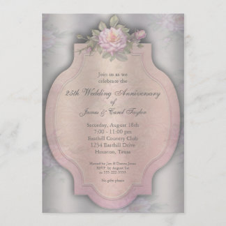 Vintage Rose Silver 25-jähriges Party Einladung