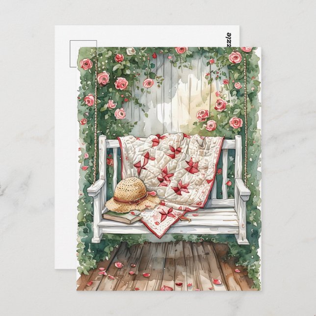 Vintage Rose Swing mit Quilcharme Postkarte (Vorne/Hinten)